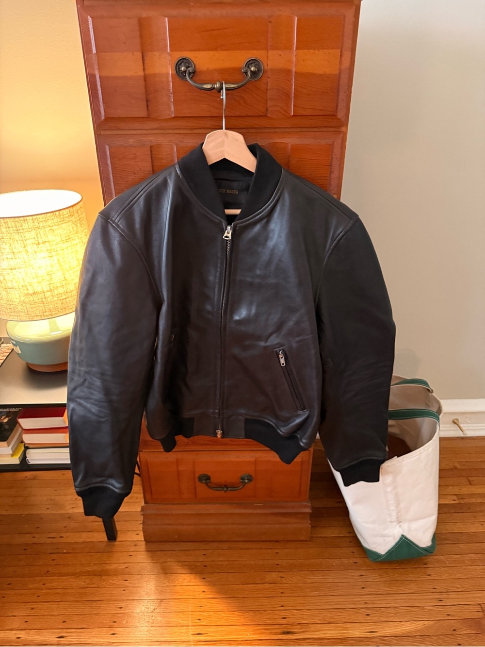 Buck Mason Black Leather Bomber Jacket